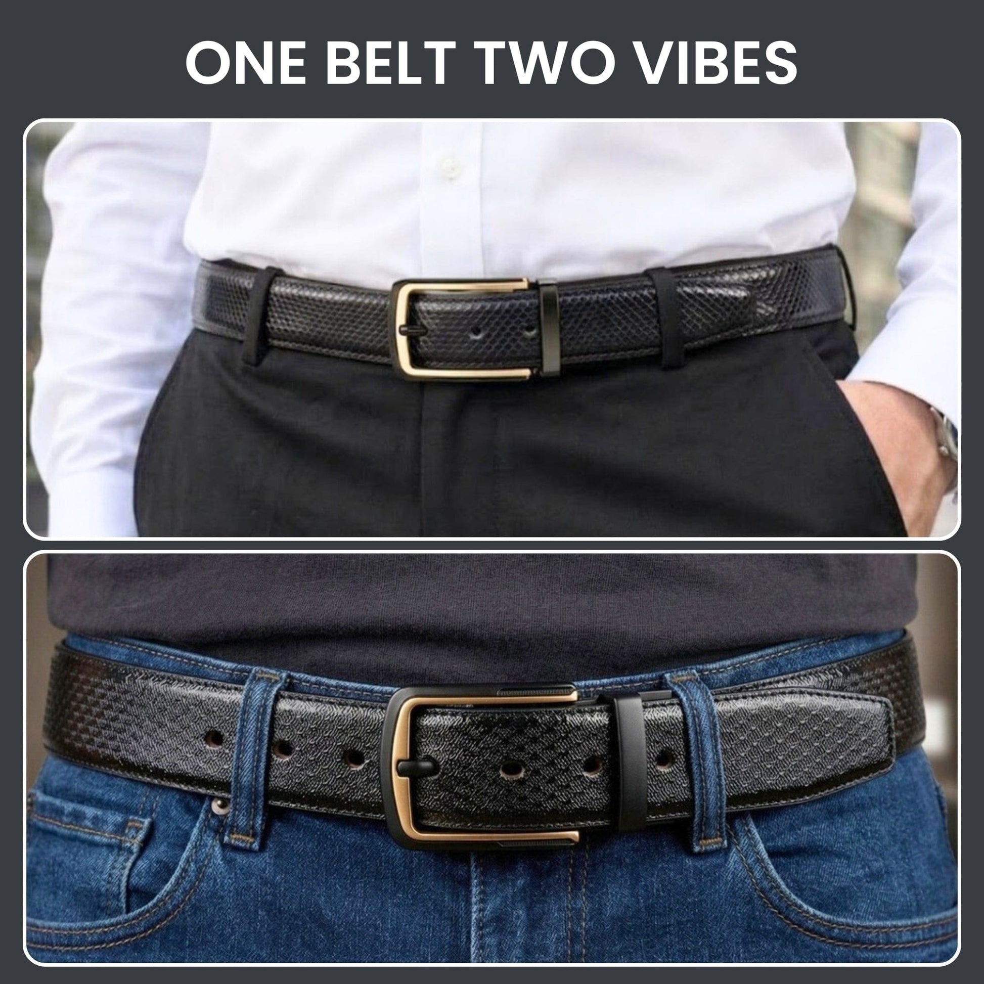 THE MEN THING Leather Belts WOVENLUX BLACK - Premium Genuine Leather Reversible Belt for Men & Boys | Durable & Stylish for Everyday Wear