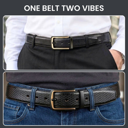 THE MEN THING Leather Belts WOVENLUX BLACK - Premium Genuine Leather Reversible Belt for Men & Boys | Durable & Stylish for Everyday Wear