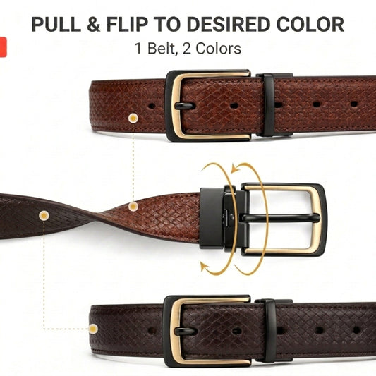 THE MEN THING Leather Belts WOVENLUX BROWN - Premium Genuine Leather Reversible Belt for Men & Boys | Durable & Stylish for Everyday Wear