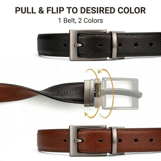 THE MEN THING Leather Belts ZORANO BLACK - Premium Genuine Leather Reversible Belt for Men & Boys | Durable & Stylish for Everyday Wear