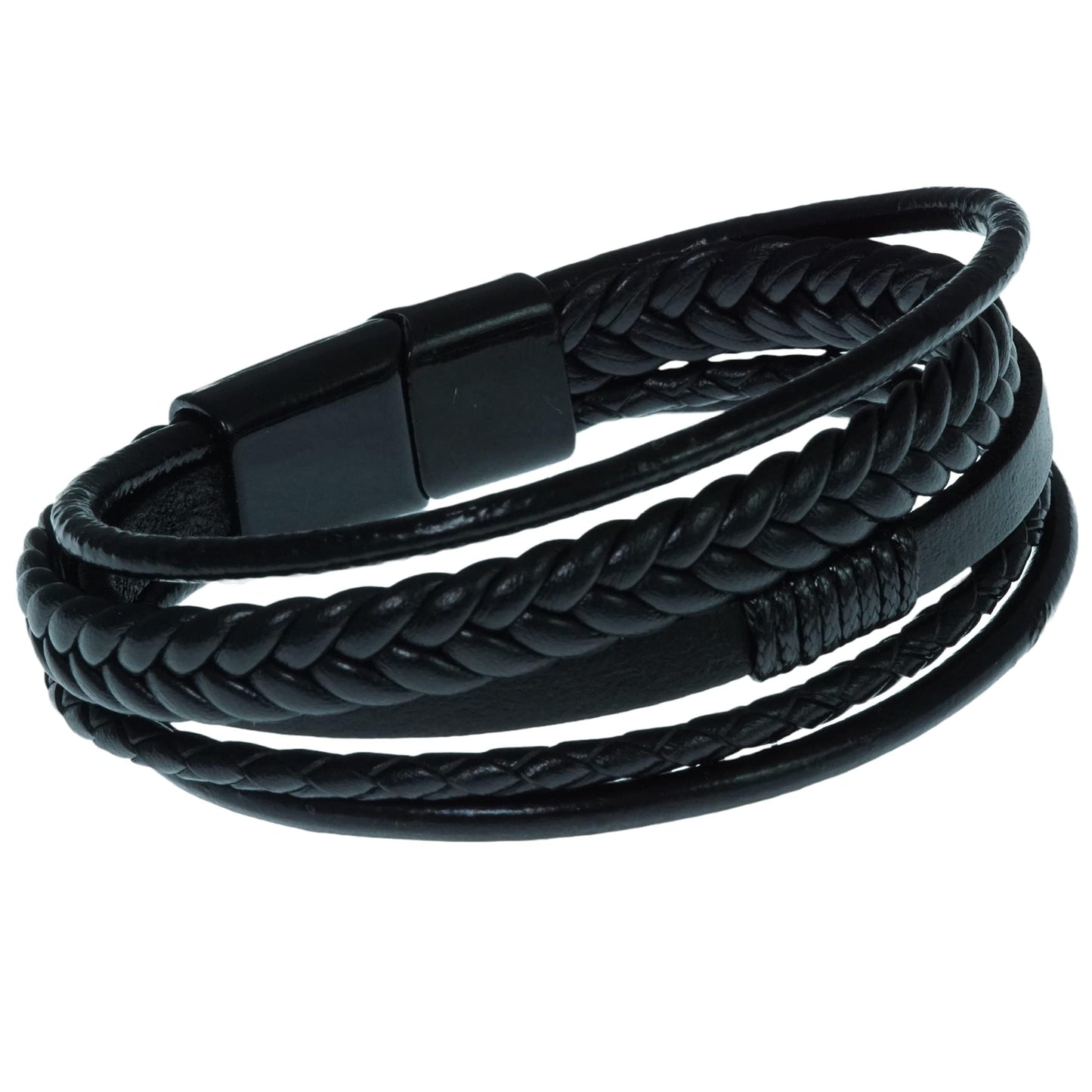 THE MEN THING Leather Bracelet ADRONIX BLACK - Leather Bracelet, Leather Multi-Layer Bracelet with Stainless Steel Magnetic Buckle for Men & Boys