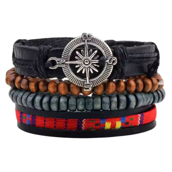 ADVENTURE STACK  -  4 Pcs Genuine Braided Leather Bracelet Set for Men & Boys (8 inch)