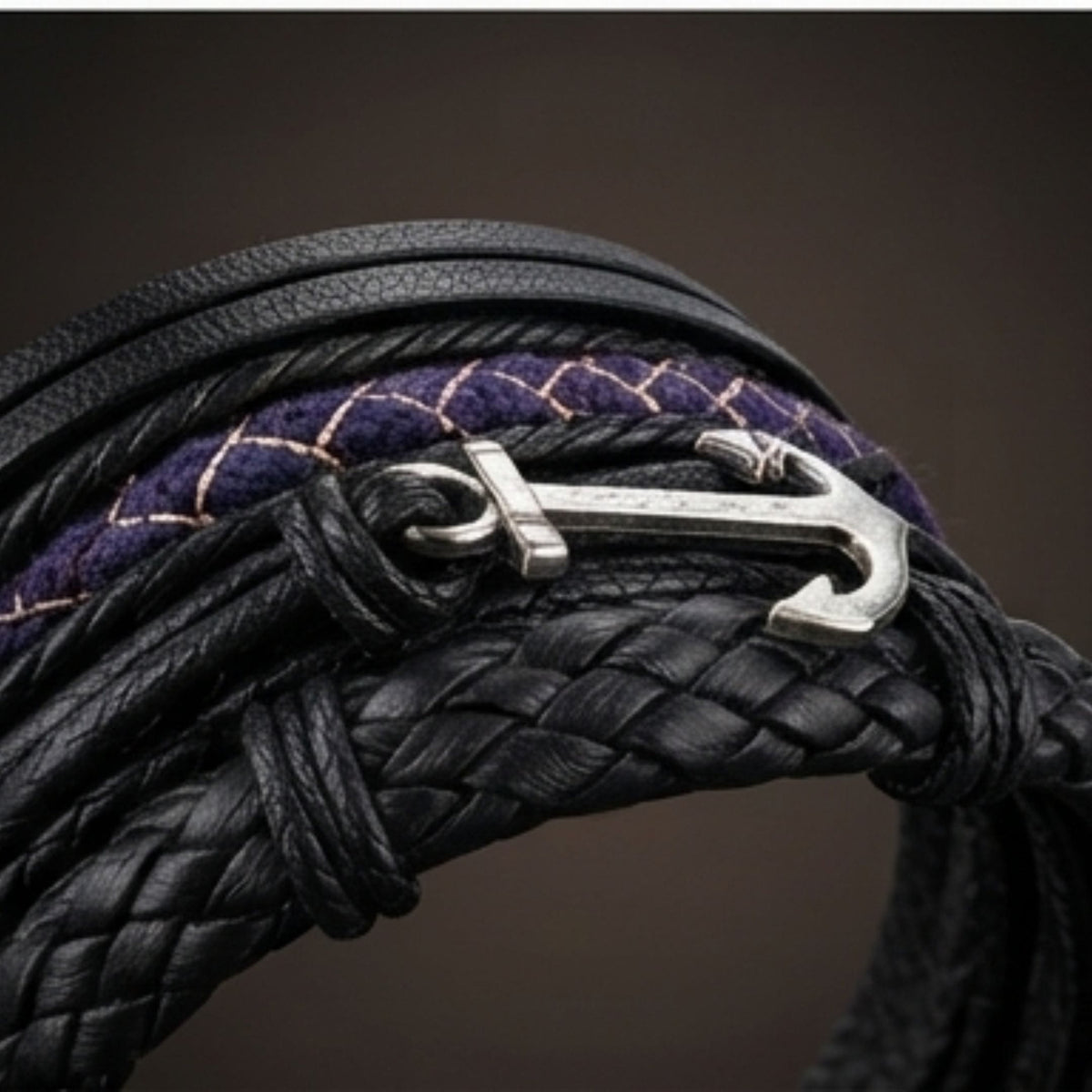 THE MEN THING Leather Bracelet ANCHOR ARMOUR - 4 Pcs Genuine Leather Adjustable Bracelet Set for Men & Boys (8 inch)