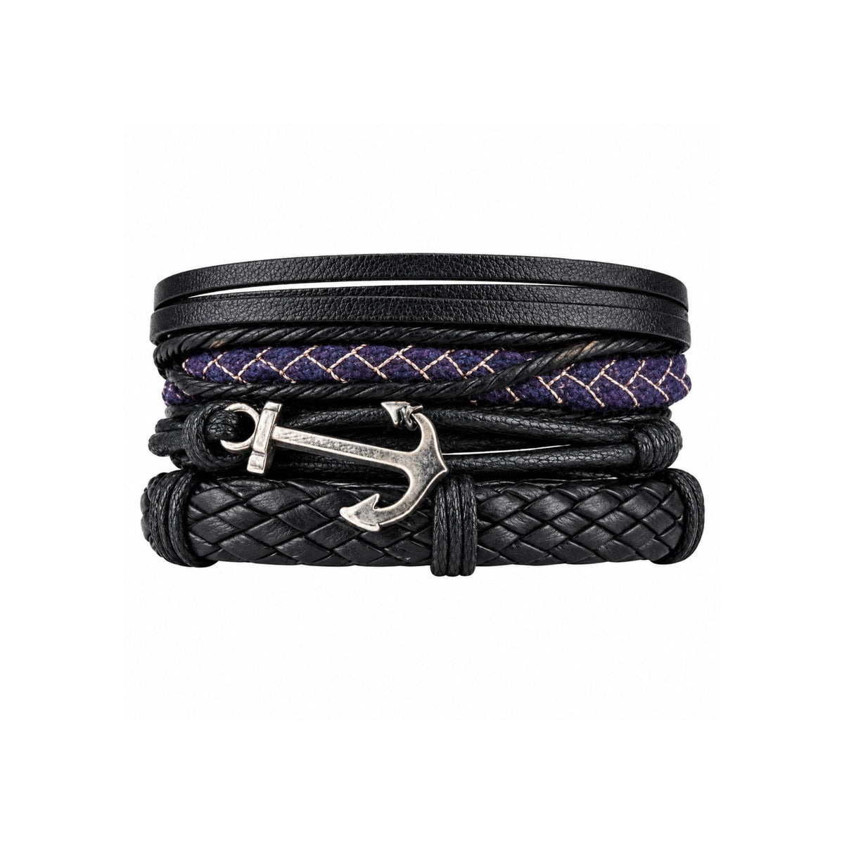 THE MEN THING Leather Bracelet ANCHOR ARMOUR - 4 Pcs Genuine Leather Adjustable Bracelet Set for Men & Boys (8 inch)