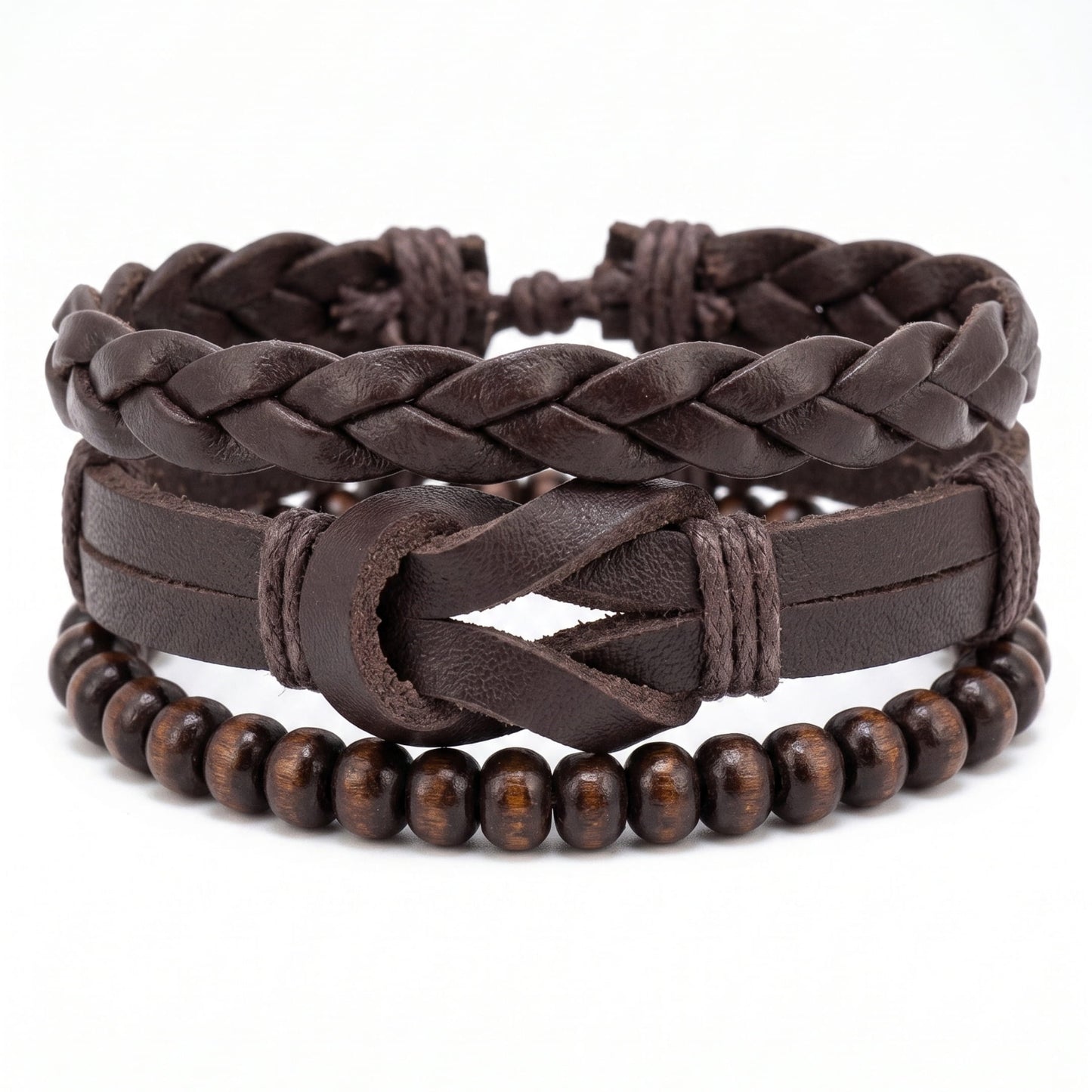 THE MEN THING Leather Bracelet ANCIENT CREST - 3Pcs Genuine Leather Adjustable Bracelets Set for Men & Boys