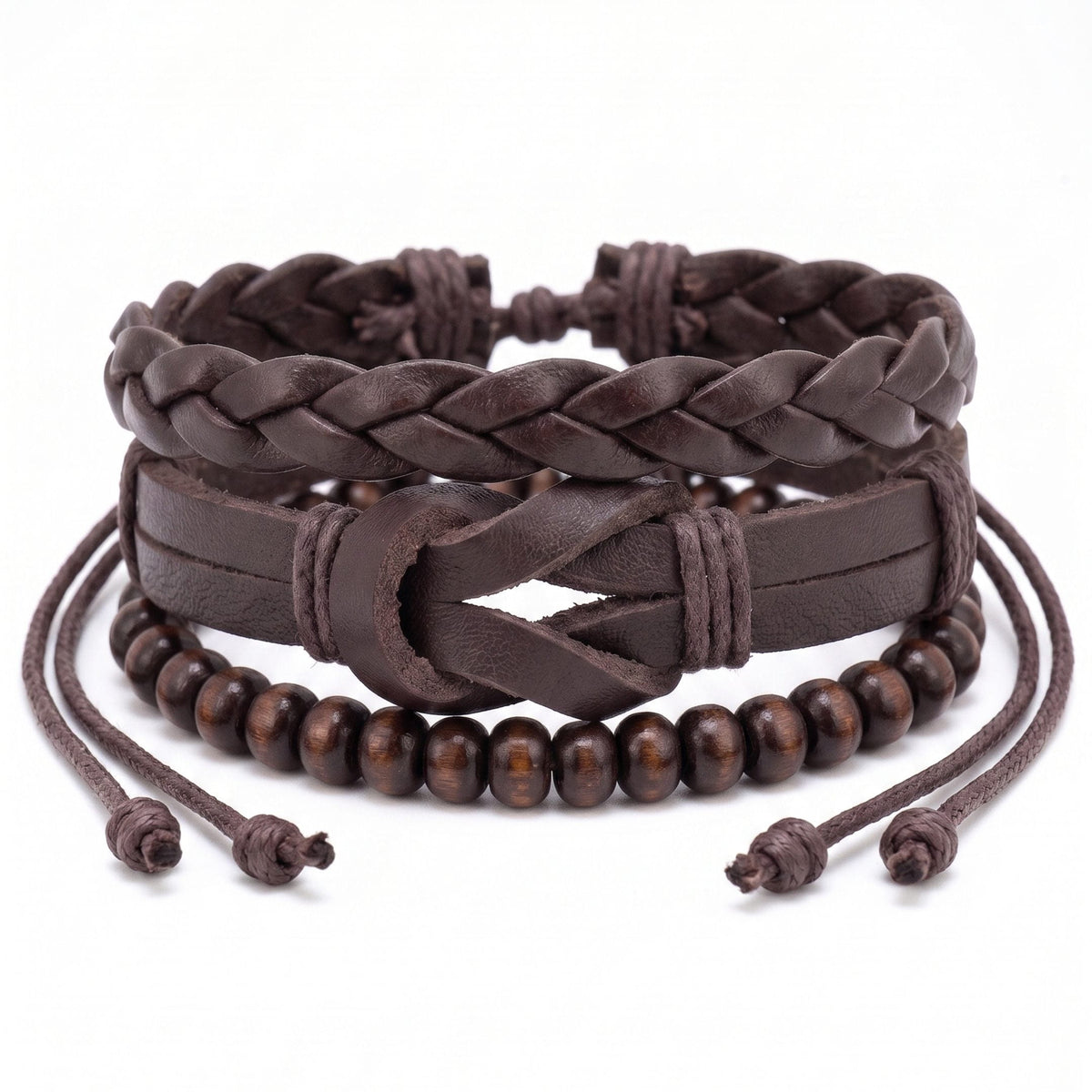 THE MEN THING Leather Bracelet ANCIENT CREST - 3Pcs Genuine Leather Adjustable Bracelets Set for Men & Boys
