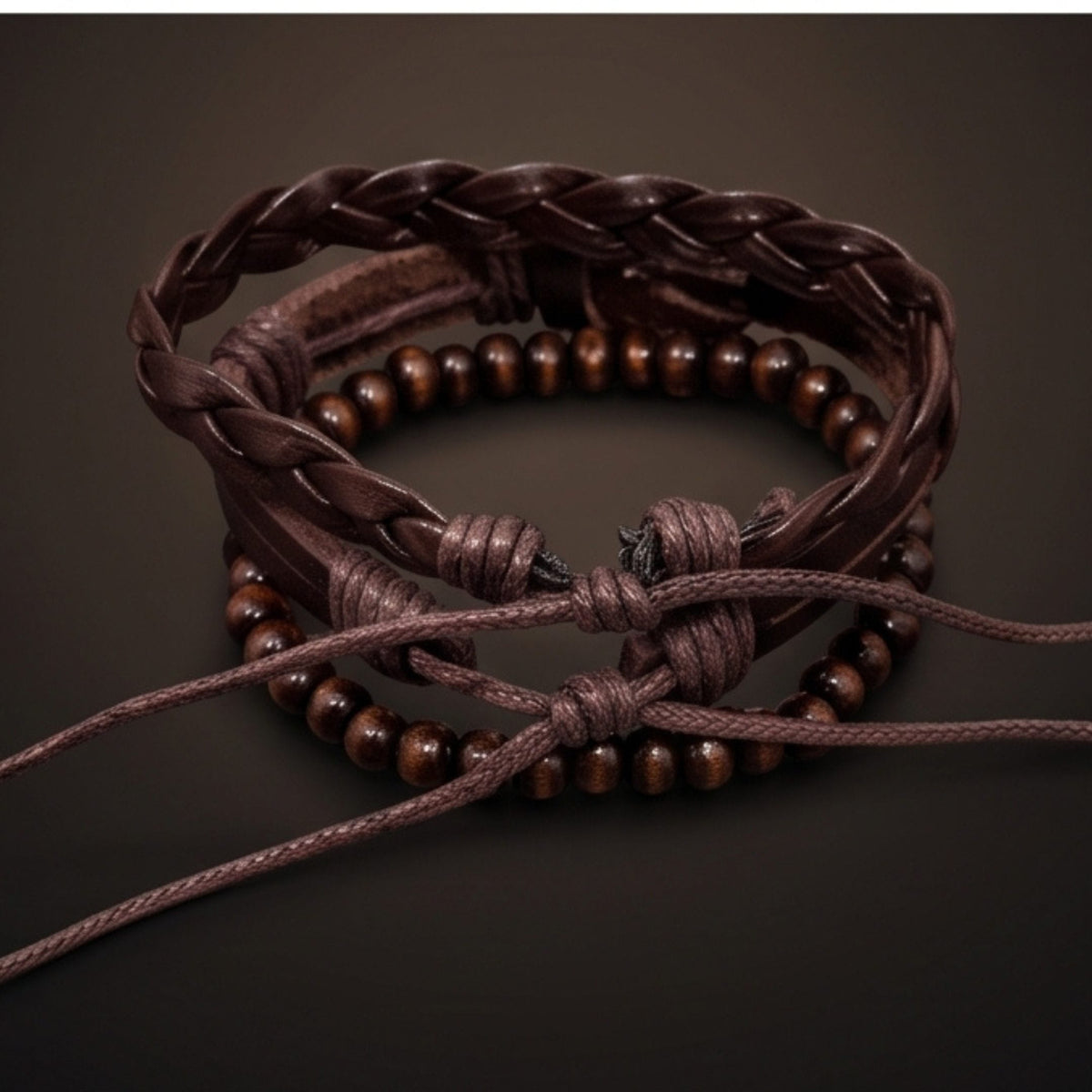 THE MEN THING Leather Bracelet ANCIENT CREST - 3Pcs Genuine Leather Adjustable Bracelets Set for Men & Boys