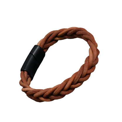 THE MEN THING Leather Bracelet AVENTRO - Genuine Leather Braided Bracelet with Stainless Steel Magnetic Buckle for Men & Boys (8 inch)