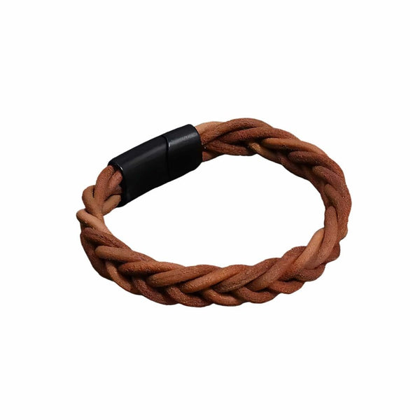 AVENTRO - Genuine Leather Braided Bracelet with Stainless Steel Magnetic Buckle for Men & Boys (8 inch)