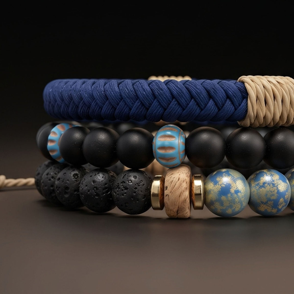 THE MEN THING Leather Bracelet AZURE NOMAD - 4 Pcs Genuine Braided Leather Adjustable Bracelets for Men & Boys