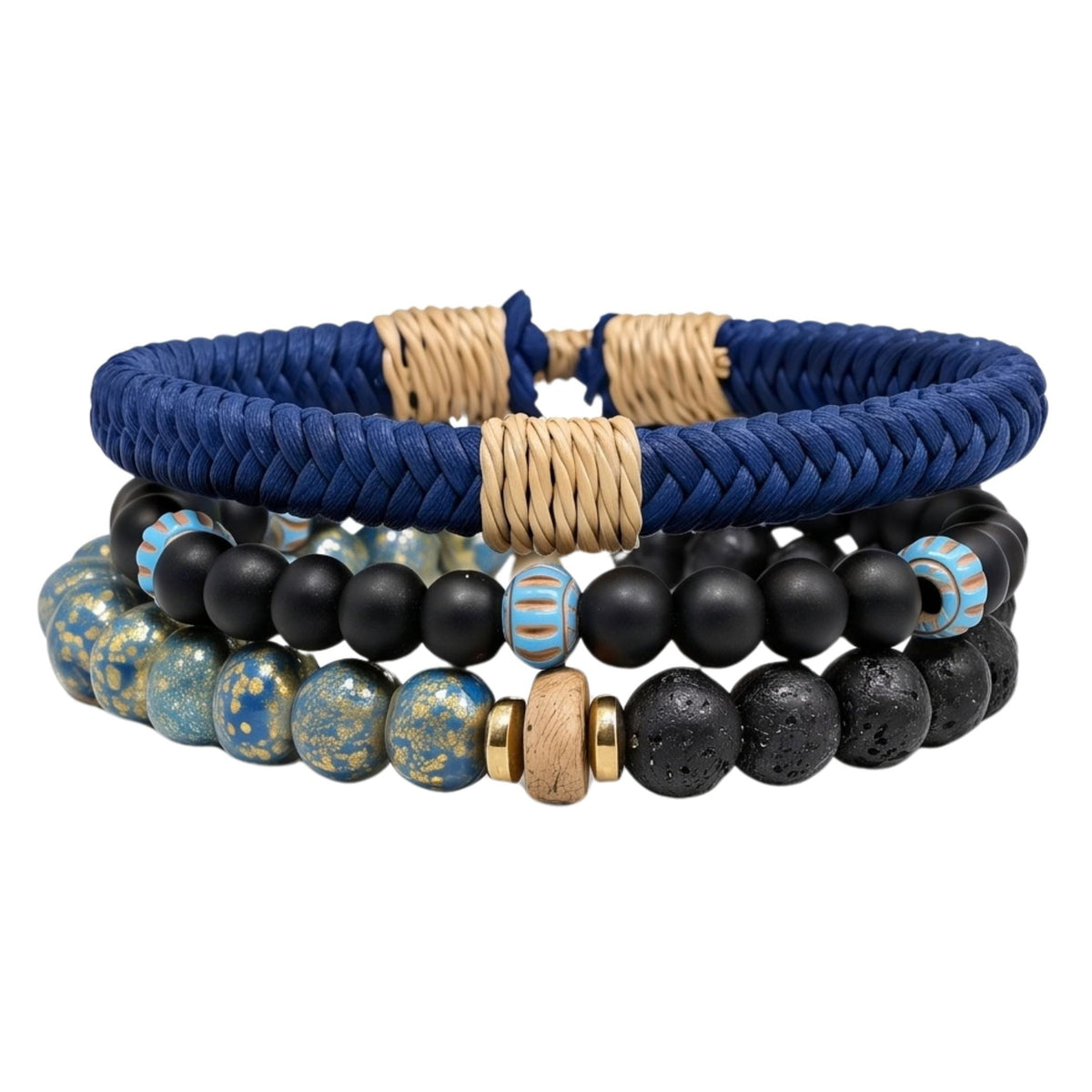 THE MEN THING Leather Bracelet AZURE NOMAD - 4 Pcs Genuine Braided Leather Adjustable Bracelets for Men & Boys