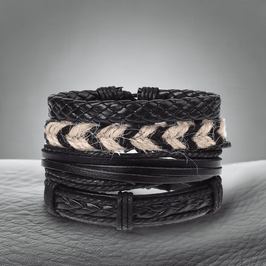 THE MEN THING Leather Bracelet BEAST’S KNOT - 4 Pcs Genuine Braided Leather Bracelet Set for Men & Boys (8 inch)