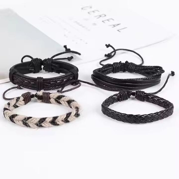 BEAST’S KNOT - 4 Pcs Genuine Braided Leather Bracelet Set for Men & Boys (8 inch)