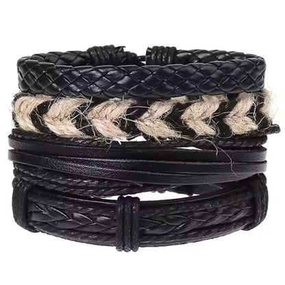 THE MEN THING Leather Bracelet BEAST’S KNOT Set of 4 Genuine Braided Leather Adjustable Bracelets for Men & Boys – 8 Inch