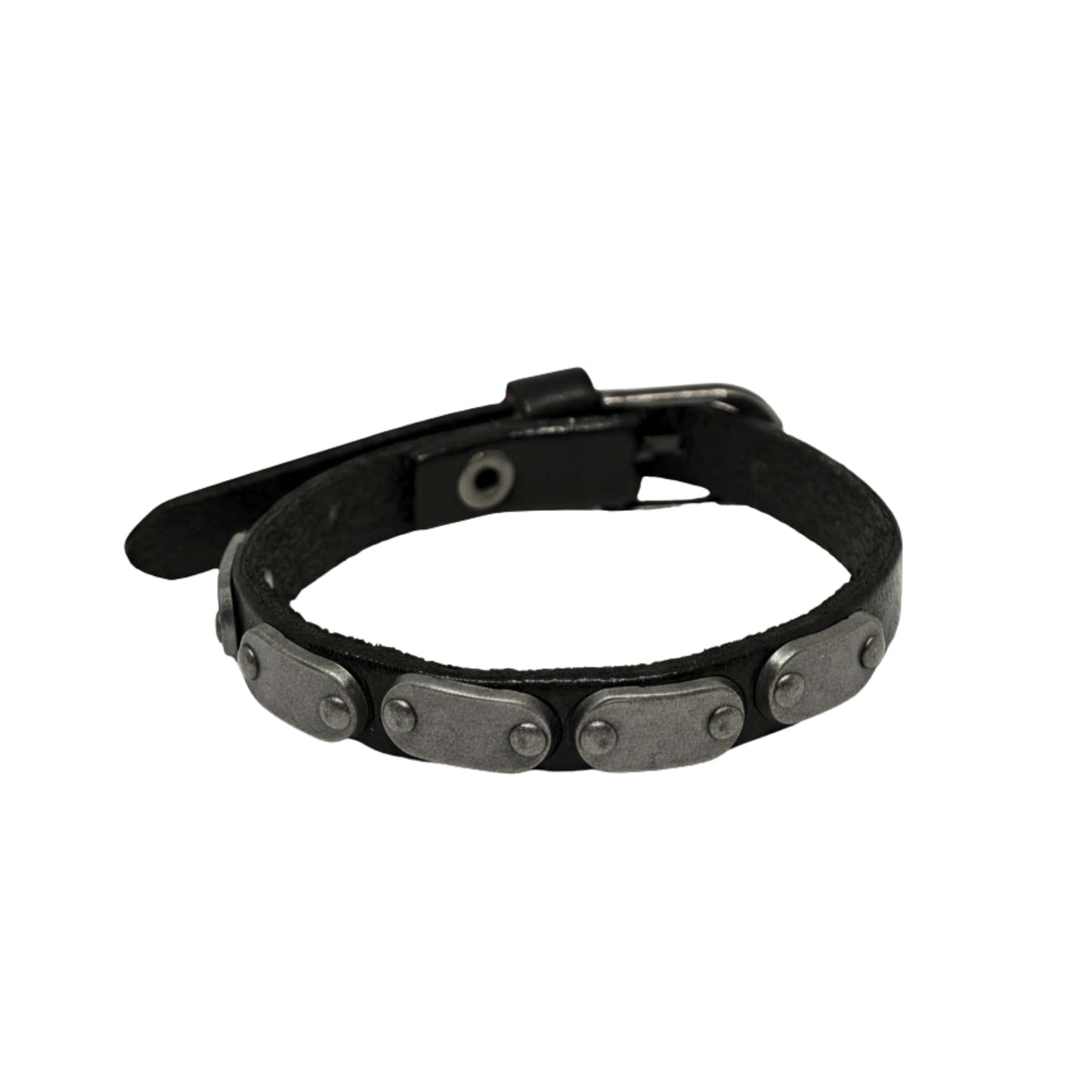 THE MEN THING Leather Bracelet BLACK BOLT - 10mm Black Genuine Leather Adjustable Bracelet for Men & Boys (9.5 inch)