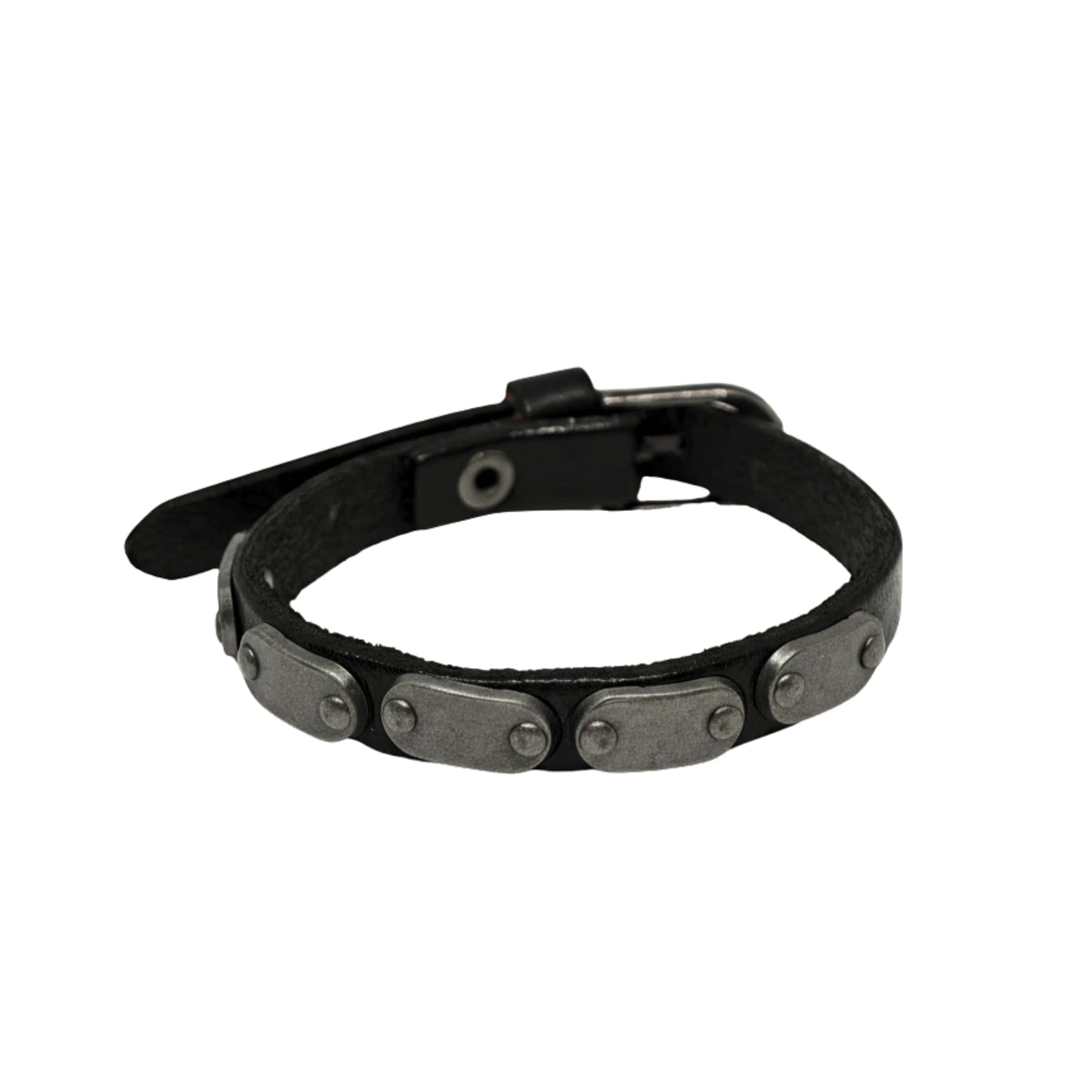 THE MEN THING Leather Bracelet BLACK BOLT - 10mm Black Genuine Leather Adjustable Bracelet for Men & Boys (9.5 inch)