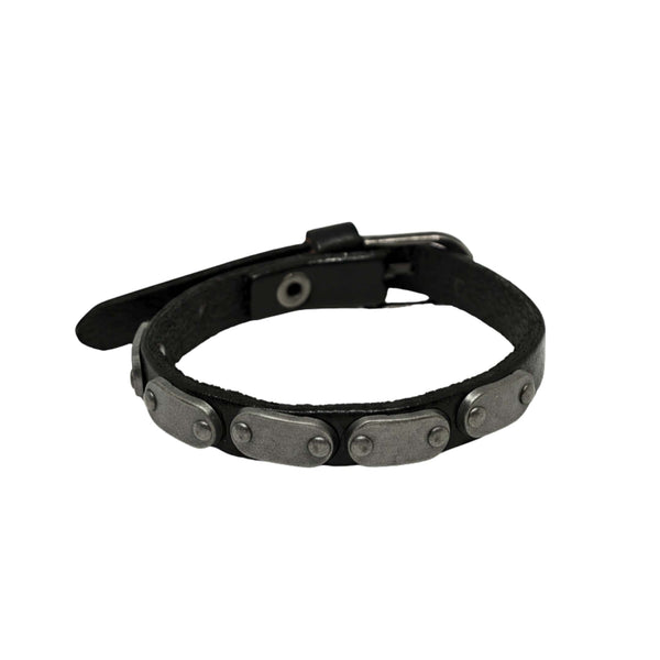 BLACK BOLT - 10mm Black Genuine Leather Adjustable Bracelet for Men & Boys (9.5 inch)