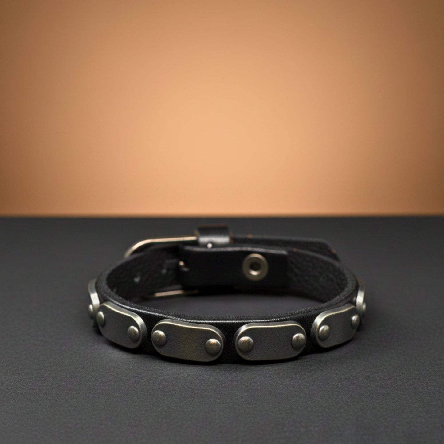 THE MEN THING Leather Bracelet BLACK BOLT - 10mm Black Genuine Leather Adjustable Bracelet for Men & Boys (9.5 inch)