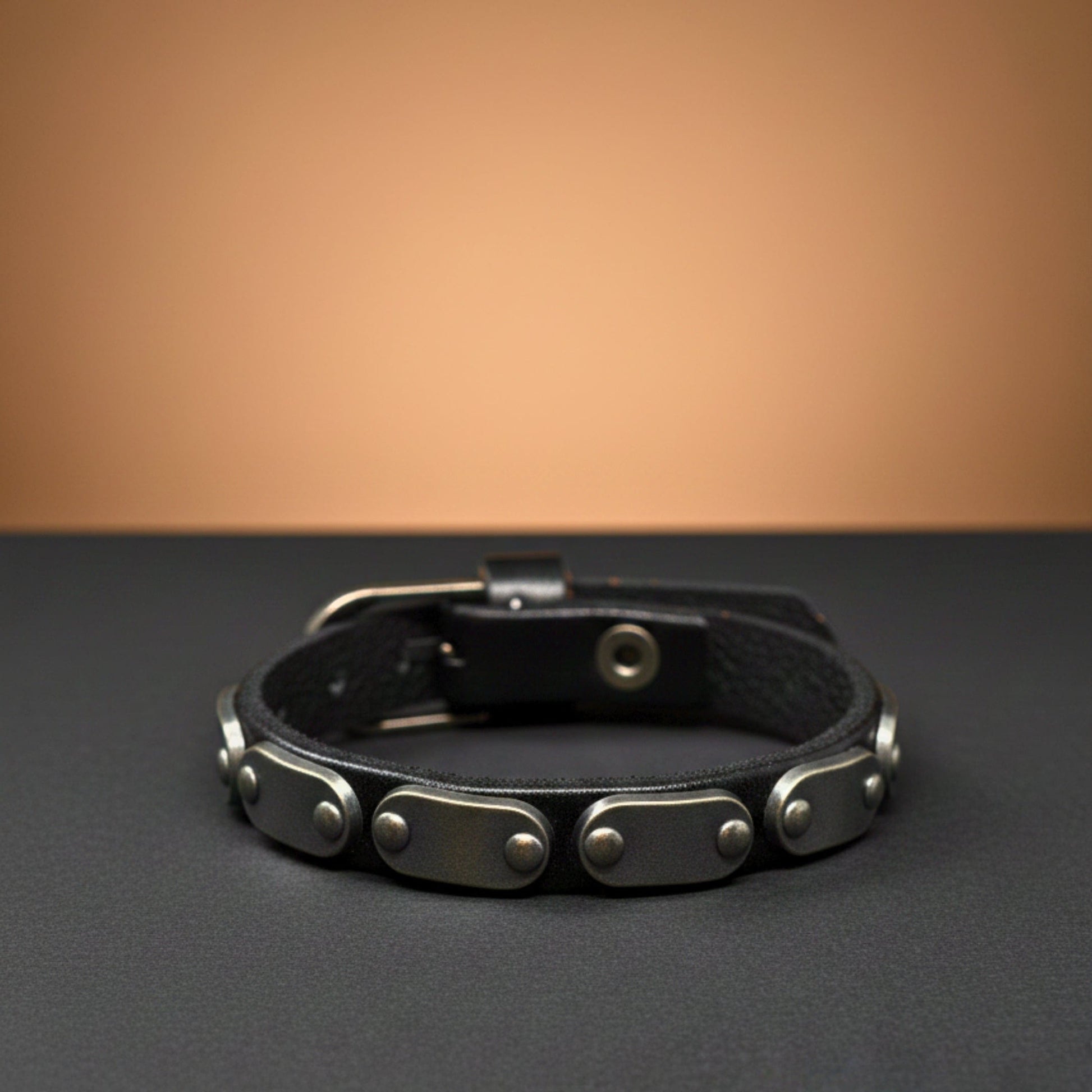 THE MEN THING Leather Bracelet BLACK BOLT - 10mm Black Genuine Leather Adjustable Bracelet for Men & Boys (9.5 inch)