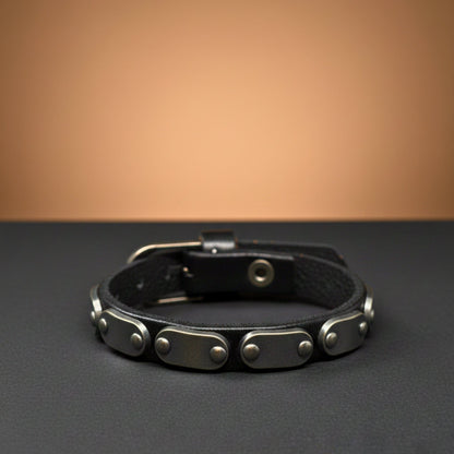 THE MEN THING Leather Bracelet BLACK BOLT - 10mm Black Genuine Leather Adjustable Bracelet for Men & Boys (9.5 inch)