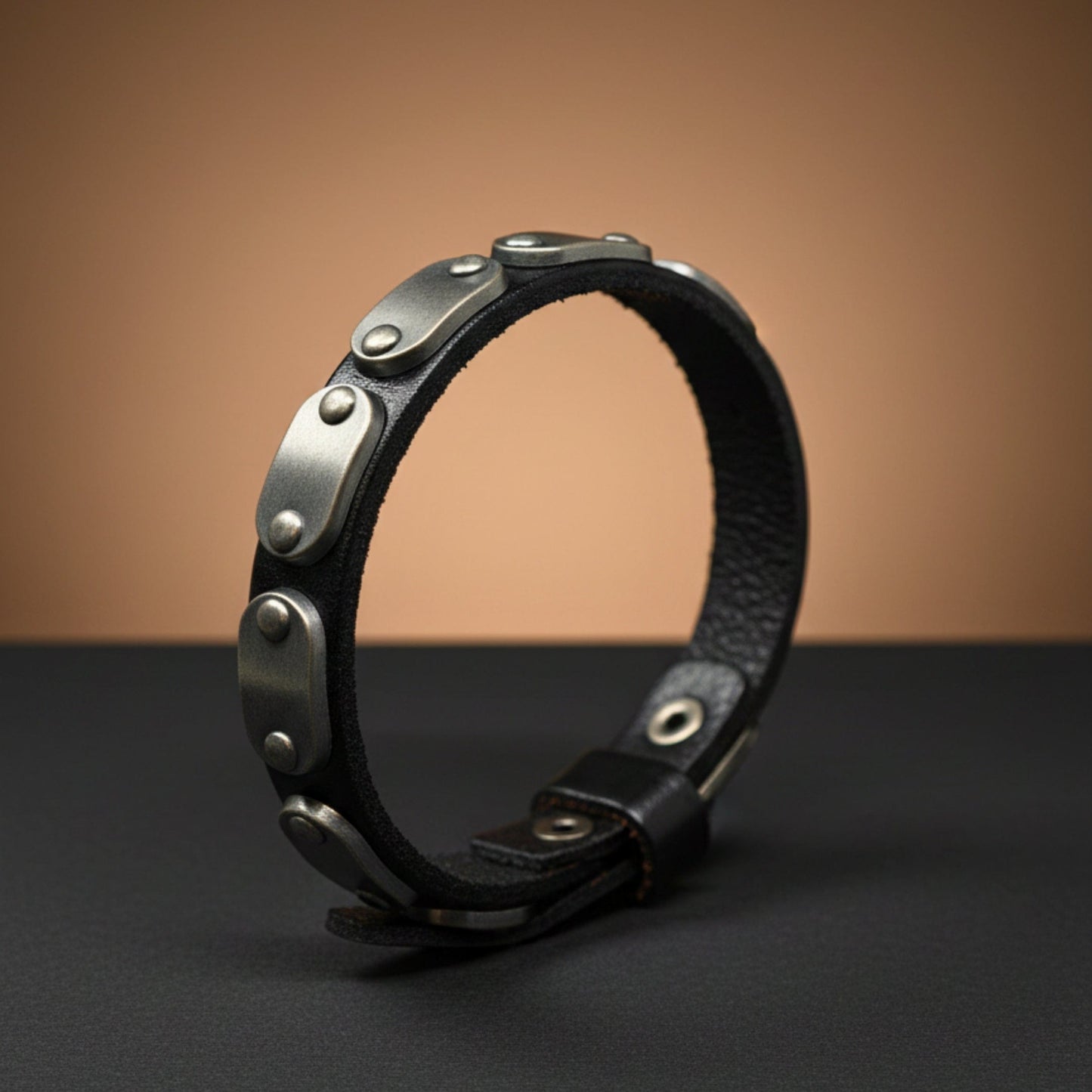 THE MEN THING Leather Bracelet BLACK BOLT - 10mm Black Genuine Leather Adjustable Bracelet for Men & Boys (9.5 inch)