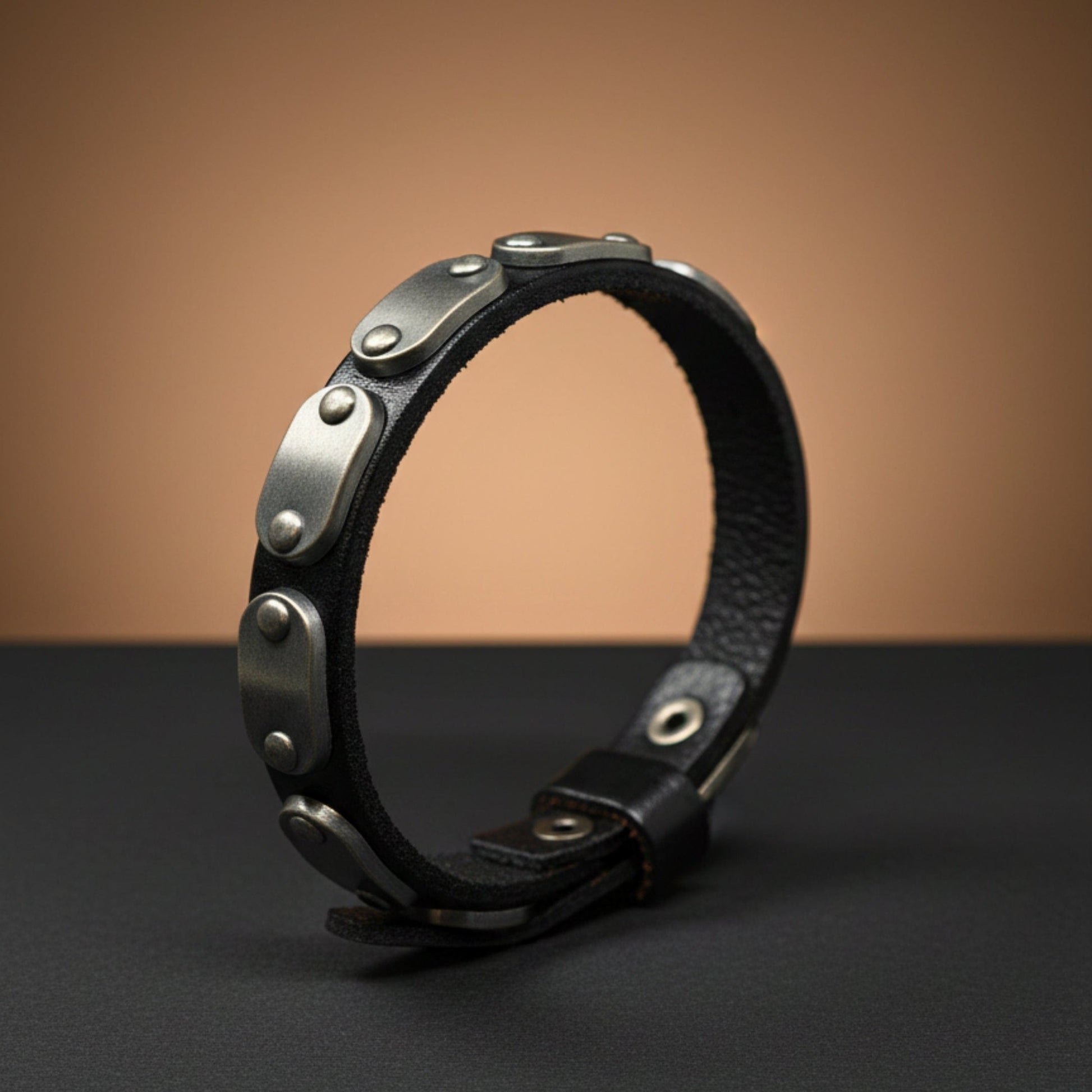 THE MEN THING Leather Bracelet BLACK BOLT - 10mm Black Genuine Leather Adjustable Bracelet for Men & Boys (9.5 inch)