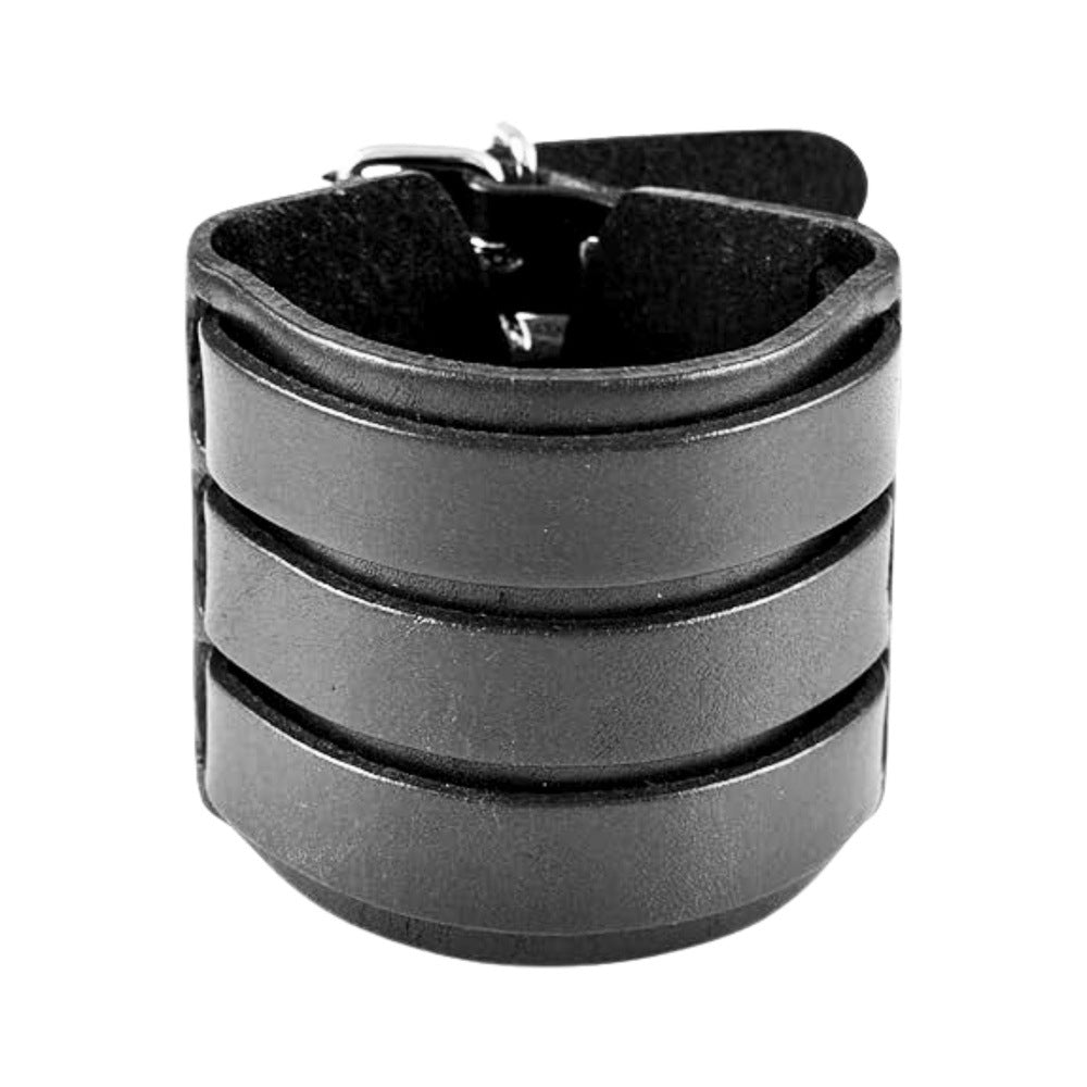 THE MEN THING Leather Bracelet BLACK FORTRESS - 70.4mm Black Genuine Leather Adjustable Bracelet for Men & Boys (10.5 inch)