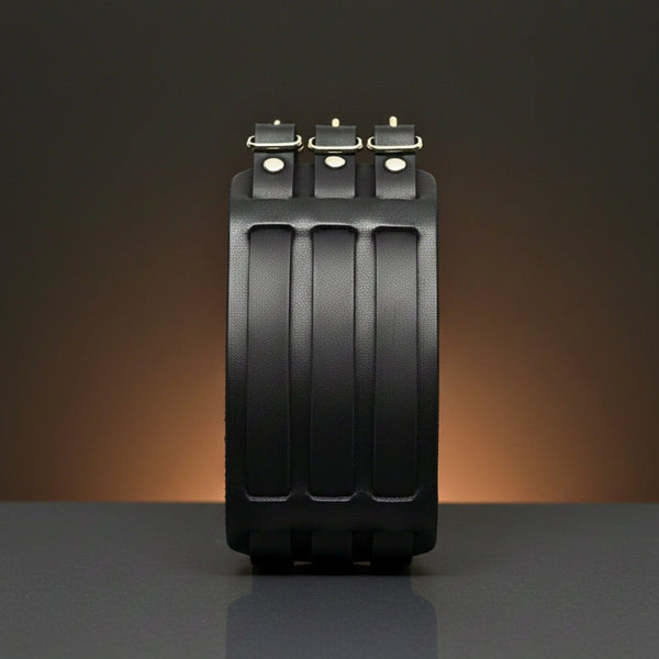 BLACK FORTRESS - 70.4mm Black Genuine Leather Adjustable Bracelet for Men & Boys (10.5 inch)