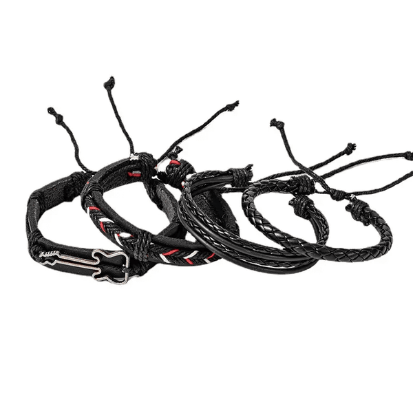 BLACKFIRE KNOT - 4 Pcs Genuine Braided Leather Bracelet Set for Men & Boys (8 inch)