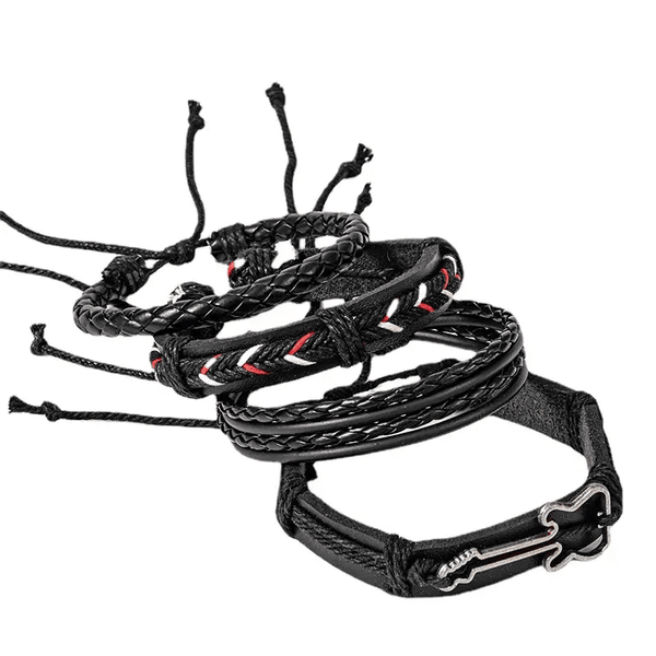 BLACKFIRE KNOT - 4 Pcs Genuine Braided Leather Bracelet Set for Men & Boys (8 inch)