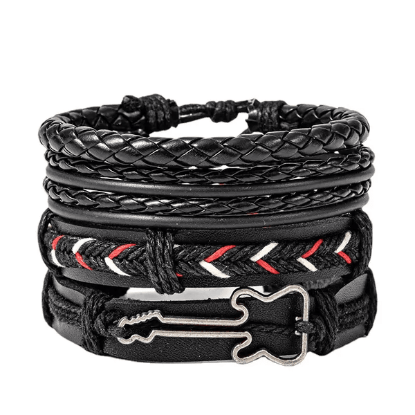 BLACKFIRE KNOT - 4 Pcs Genuine Braided Leather Bracelet Set for Men & Boys (8 inch)