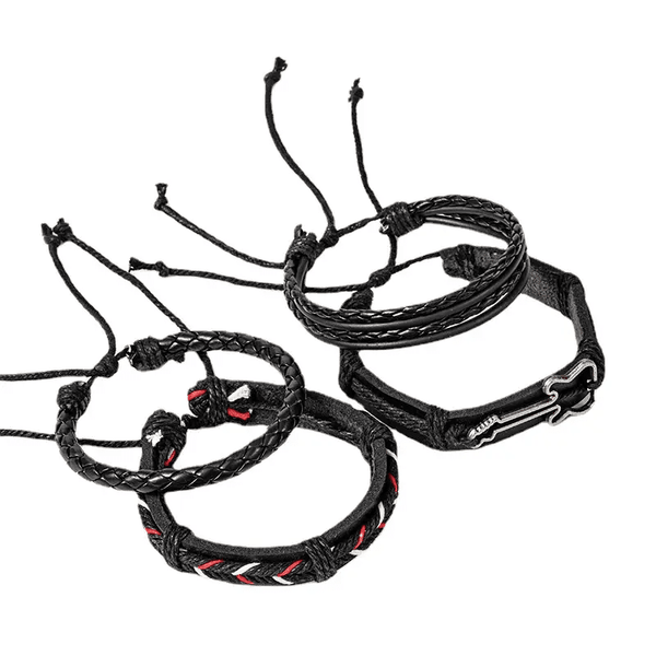 BLACKFIRE KNOT - 4 Pcs Genuine Braided Leather Bracelet Set for Men & Boys (8 inch)