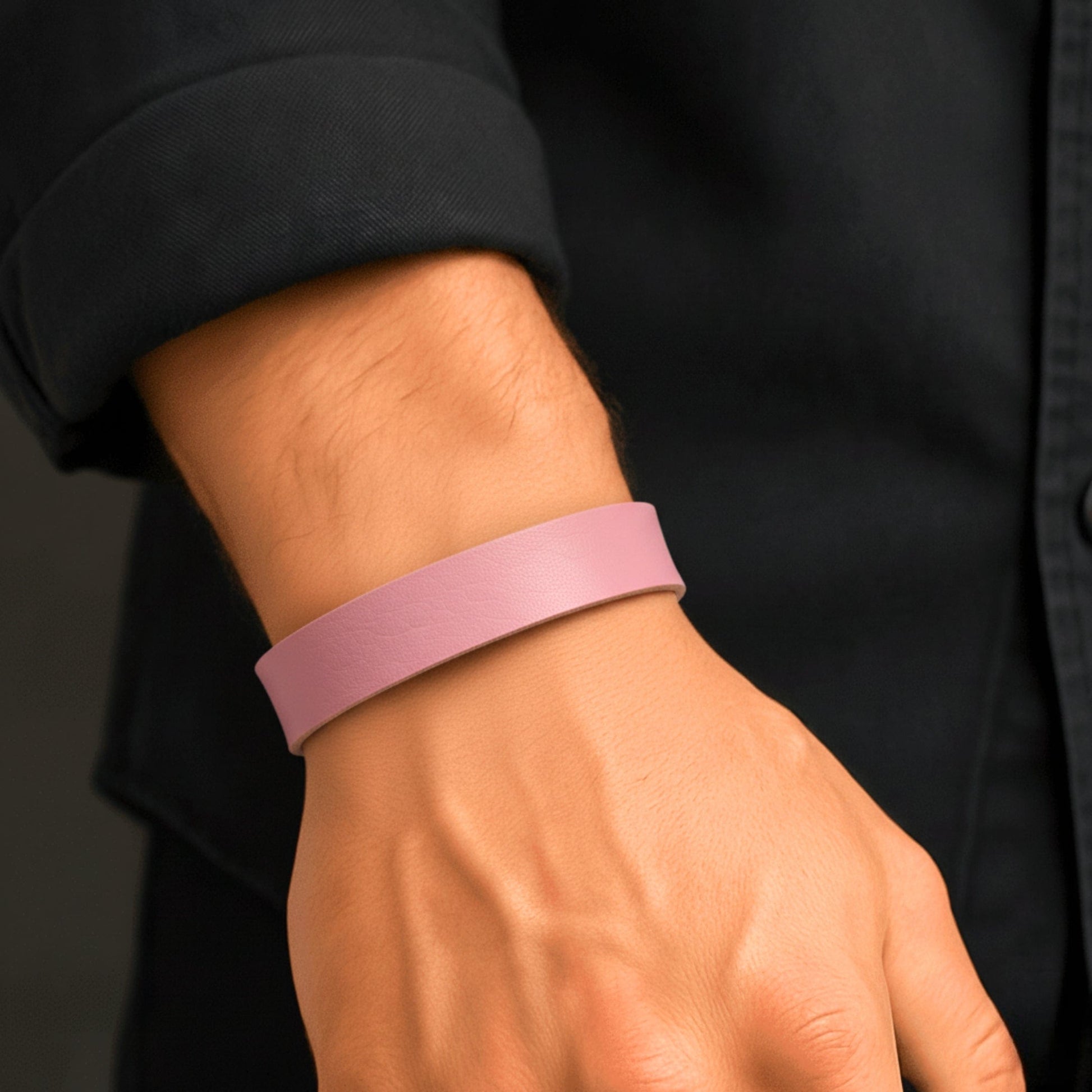 THE MEN THING Leather Bracelet BLAZEFIT BABY PINK STRAP - 18mm Genuine Leather Bracelet with Stainless Steel Stud button Closure for Men & Boys (6.6-7.1-7.6 inch)