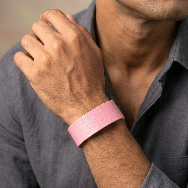 BLAZEFIT BABY PINK STRAP - 18mm Genuine Leather Bracelet with Stainless Steel Stud button Closure for Men & Boys (6.6-7.1-7.6 inch)