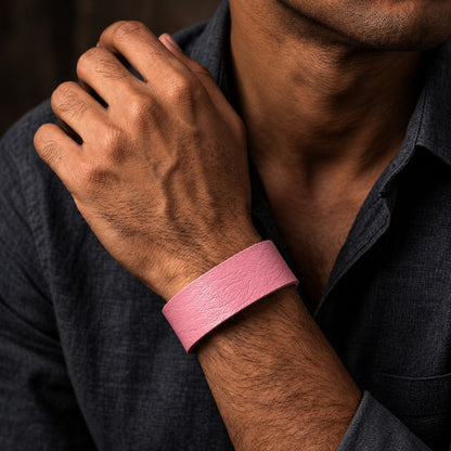 THE MEN THING Leather Bracelet BLAZEFIT BABY PINK STRAP - 18mm Genuine Leather Bracelet with Stainless Steel Stud button Closure for Men & Boys (6.6-7.1-7.6 inch)
