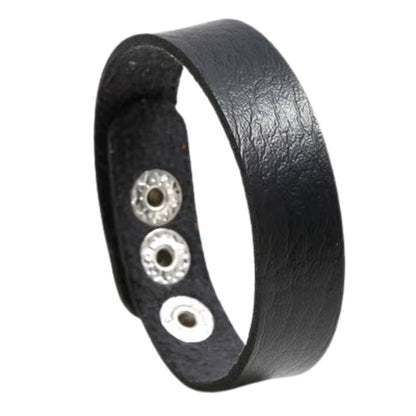 THE MEN THING Leather Bracelet BLAZEFIT BLACK STRAP - 18mm Genuine Leather Bracelet with Stainless Steel Stud button Closure for Men & Boys (6.6-7.1-7.6 inch)