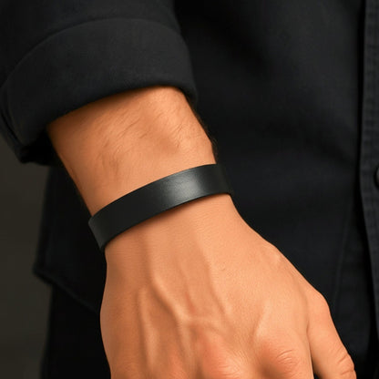 THE MEN THING Leather Bracelet BLAZEFIT BLACK STRAP - 18mm Genuine Leather Bracelet with Stainless Steel Stud button Closure for Men & Boys (6.6-7.1-7.6 inch)