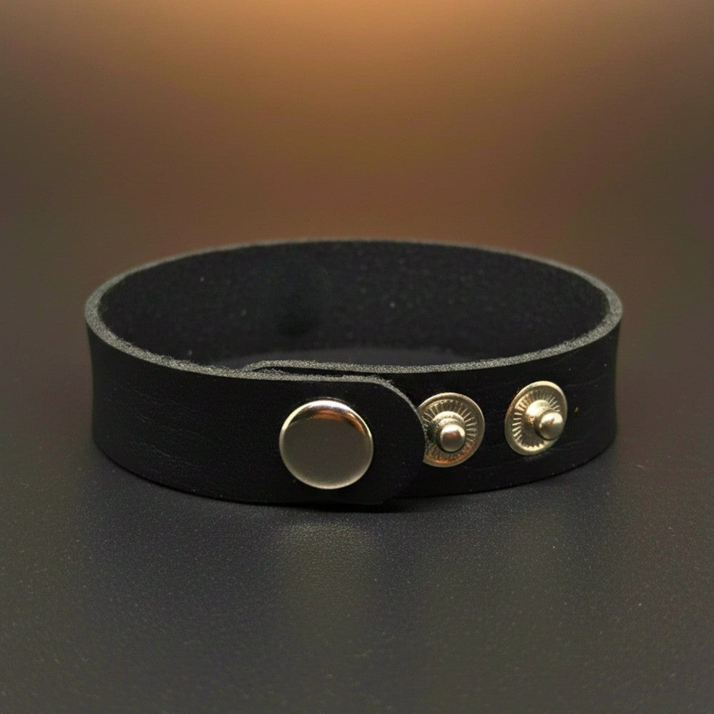 THE MEN THING Leather Bracelet BLAZEFIT BLACK STRAP - 18mm Genuine Leather Bracelet with Stainless Steel Stud button Closure for Men & Boys (6.6-7.1-7.6 inch)