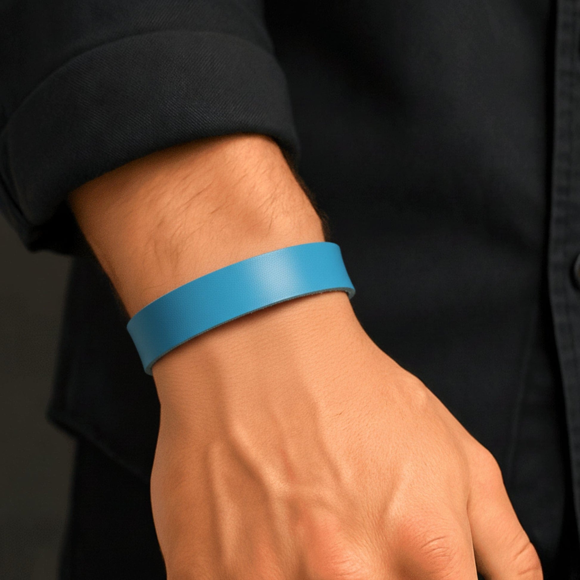 THE MEN THING Leather Bracelet BLAZEFIT BLUE STRAP - 18mm Genuine Leather Bracelet with Stainless Steel Stud button Closure for Men & Boys (6.6-7.1-7.6 inch)