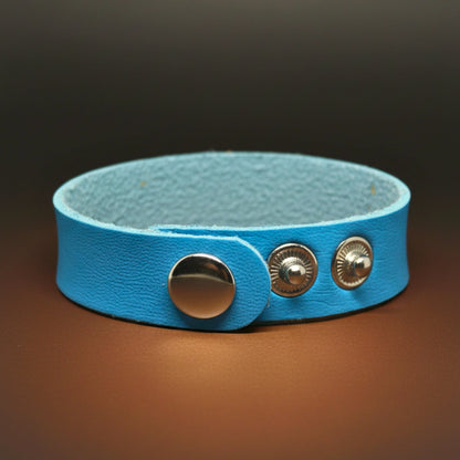 THE MEN THING Leather Bracelet BLAZEFIT BLUE STRAP - 18mm Genuine Leather Bracelet with Stainless Steel Stud button Closure for Men & Boys (6.6-7.1-7.6 inch)