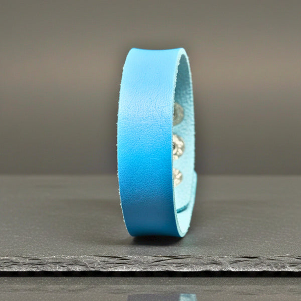 BLAZEFIT BLUE STRAP - 18mm Genuine Leather Bracelet with Stainless Steel Stud button Closure for Men & Boys (6.6-7.1-7.6 inch)