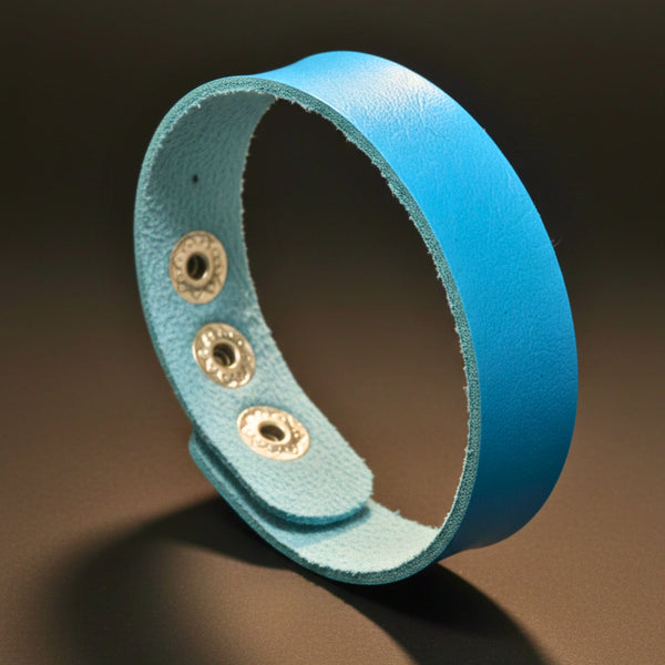 BLAZEFIT BLUE STRAP - 18mm Genuine Leather Bracelet with Stainless Steel Stud button Closure for Men & Boys (6.6-7.1-7.6 inch)