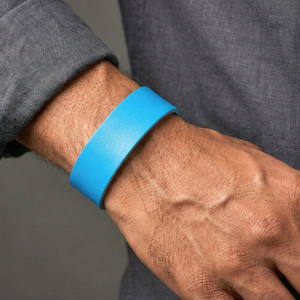 BLAZEFIT BLUE STRAP - 18mm Genuine Leather Bracelet with Stainless Steel Stud button Closure for Men & Boys (6.6-7.1-7.6 inch)