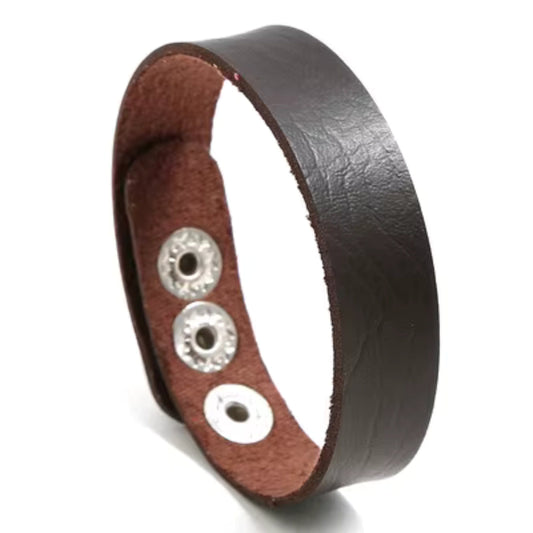 THE MEN THING Leather Bracelet BLAZEFIT BROWN STRAP - 18mm Genuine Leather Bracelet with Stainless Steel Stud button Closure for Men & Boys (6.6-7.1-7.6 inch)