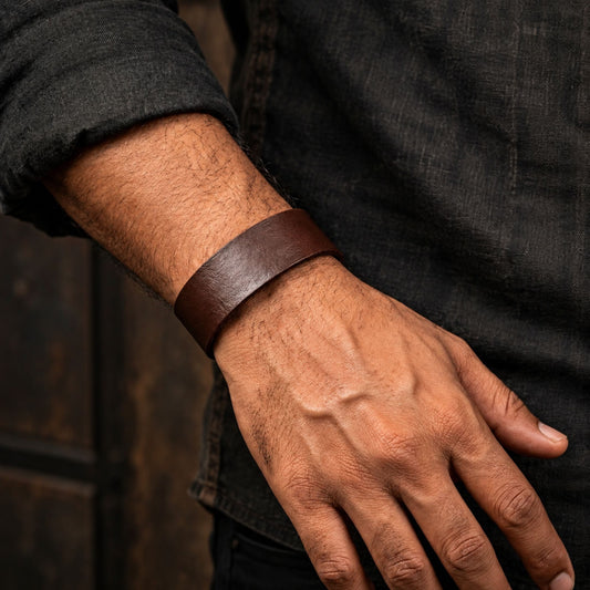 THE MEN THING Leather Bracelet BLAZEFIT BROWN STRAP - 18mm Genuine Leather Bracelet with Stainless Steel Stud button Closure for Men & Boys (6.6-7.1-7.6 inch)