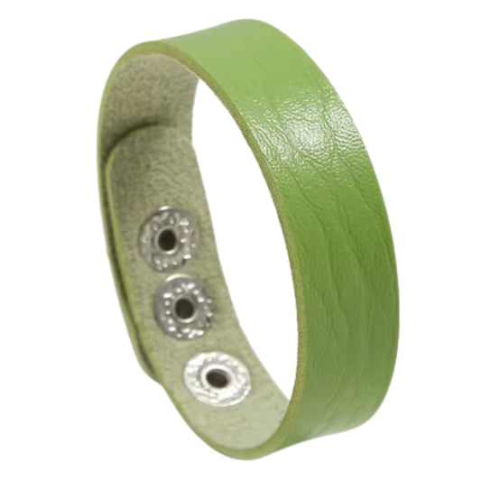 THE MEN THING Leather Bracelet BLAZEFIT GREEN STRAP - 18mm Genuine Leather Bracelet with Stainless Steel Stud button Closure for Men & Boys (6.6-7.1-7.6 inch)