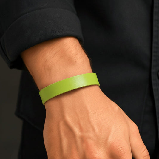 THE MEN THING Leather Bracelet BLAZEFIT GREEN STRAP - 18mm Genuine Leather Bracelet with Stainless Steel Stud button Closure for Men & Boys (6.6-7.1-7.6 inch)