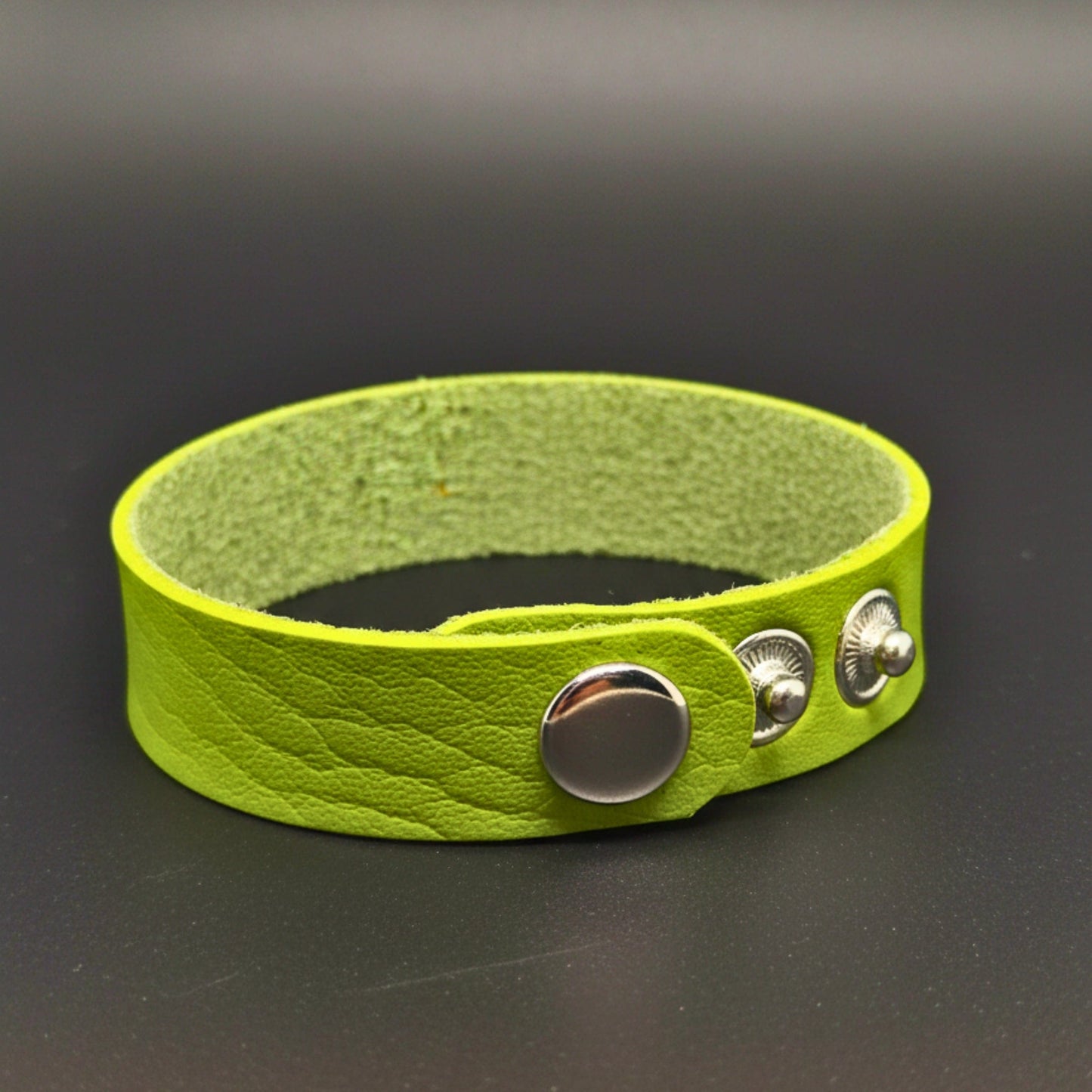 THE MEN THING Leather Bracelet BLAZEFIT GREEN STRAP - 18mm Genuine Leather Bracelet with Stainless Steel Stud button Closure for Men & Boys (6.6-7.1-7.6 inch)