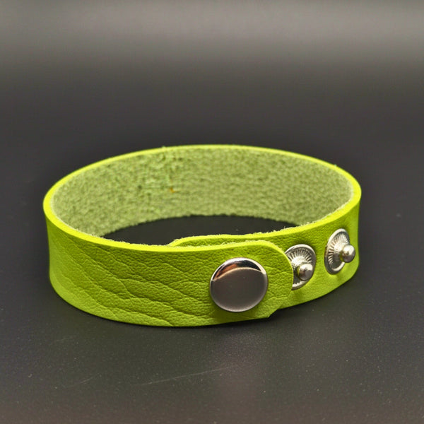 BLAZEFIT GREEN STRAP - 18mm Genuine Leather Bracelet with Stainless Steel Stud button Closure for Men & Boys (6.6-7.1-7.6 inch)