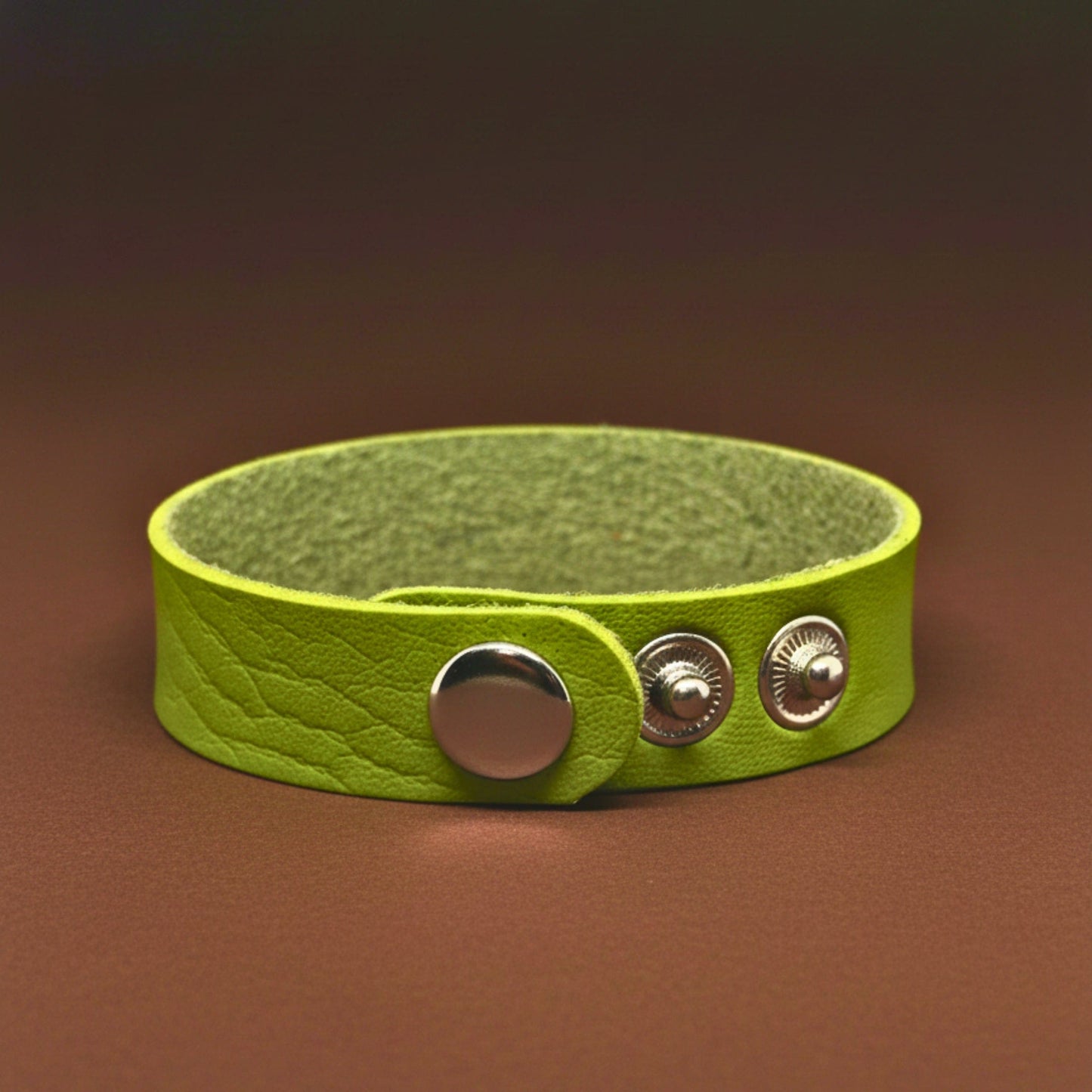 THE MEN THING Leather Bracelet BLAZEFIT GREEN STRAP - 18mm Genuine Leather Bracelet with Stainless Steel Stud button Closure for Men & Boys (6.6-7.1-7.6 inch)